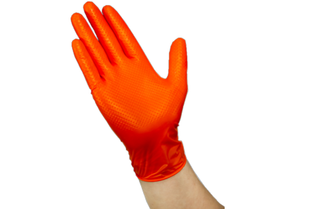 Orange Vinyl  and Nitrile Synthetic Gloves With Pearl Grain
