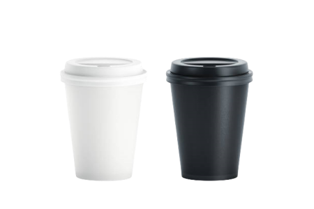 white and black disposable paper cups with lids